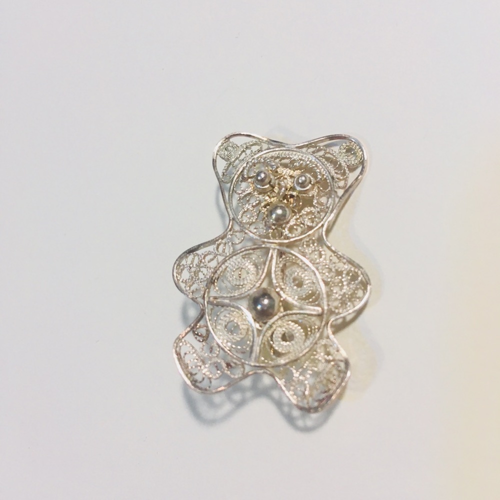 Vintage Filigree Sterling Bear Brooch